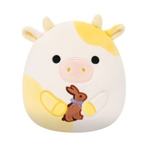 8-Inch Bodie the Yellow Spotted Cow Holding Chocolate Bunny